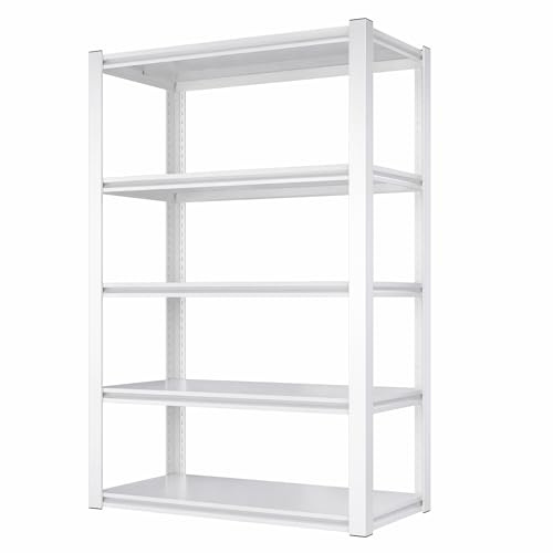 Himimi Scaffale per Carichi Pesanti in Metallo 90x40x182 cm, Portata 1000kg, Scaffalatura a 5 Ripiani in Acciaio Regolabili, Scaffale ad Incastro per Garage Cantina Magazzino Officina Cucina, Bianco