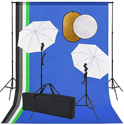 Fotostudioset med lampor, skärmar, bakgrund, reflektor, 2 x 24 W dagsljuslampor, 5 färgade tygbakgrunder 1,6 x 3 m, höjdjusterbart stativ 75–210 cm, 5-i-1 och 2-i-1 reflektor