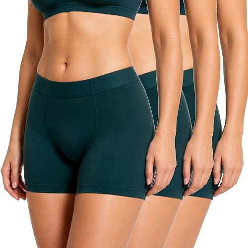ZAKIRA Shorty Boxer Femme en Tencel, sous-Vêtements Boyshort Doux, Respirants et Extensibles, Culottes Longues Anti-Frottement, Lot de 3 (Vert, XL)