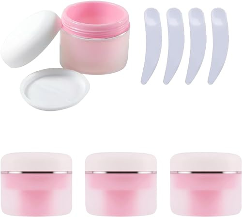 kosmetikburk, Paket med 4, tomma transparenta frostade 50 g rosa kosmetiska plastburkar skruvlock, ml behållare for lotionskräm