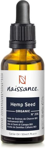 Naissance Olio di Semi di Canapa BIO (No. 206) - 50ml - Certificato Biologico, Puro e Pressato a Freddo - per Capelli, Corpo, Barba, Pelle