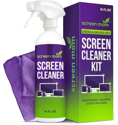 Screen Mom Screen Cleaner Spray and Wipe Microfiber Cloth 16oz Streak Free Formula Monitor Spray Phone Cleaners with Monitor Wipes for TV, Laptop, Computer, Phone, iPad, Car Cleaning Kit Electronic