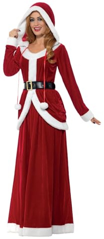 Smiffys Disfraz de Mamá Noel deluxe, rojo, con vestido con capucha y cinturón Halloween, Carnaval
