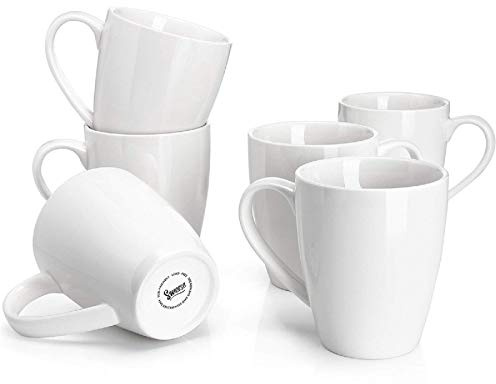 Sweese Porcelain Coffee Mugs - 16 Ounce - Set of 6, Cups for Latte, Hot Tea, Cappuccino, Mocha, Cocoa, White