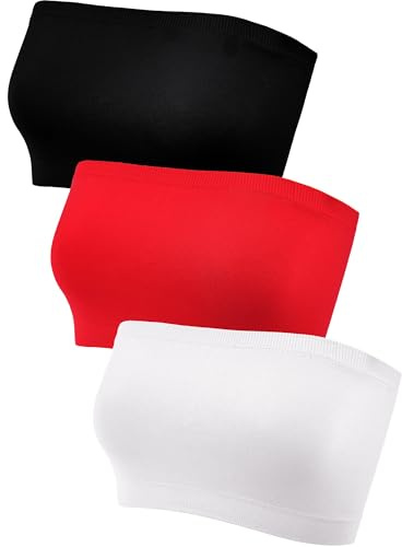 Bralette sans Bretelles pour Femme Bandeau sans Couture Extensible Non Rembourré Bandeau Top Bra Soutien-Gorge en Multi Couleur, 3 Pièces,Noir, Blanc, Rouge, L/XL