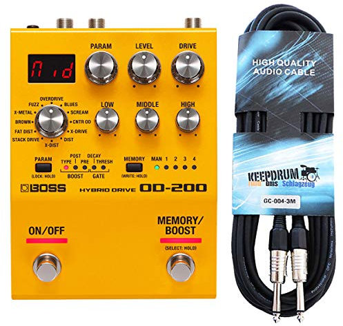 Boss OD-200 Hybrid Drive Multi-Effektgerät + keepdrum Gitarren-Kabel 3m