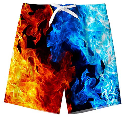 kids4ever Badeshorts Jungen Neuheit 3D Galaxis Feuer Grafik Badehose Kinder Sommer Schnell Trocknend Strand Surfer Board Swim Shorts mit Netzfutter