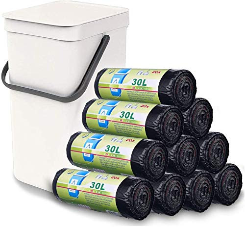 STARVAST 200 Pièces Sacs Poubelle 30 Litres Lien Coulissant Portable - Sacs à Ordures Écologiques, Sacs Poubelle Résistants pour Cuisine Salon Chambre Salle de Bureau (54 x 62CM, Noir)