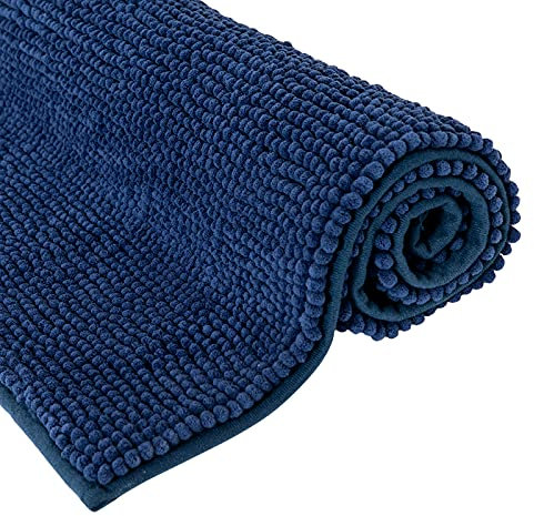 MIULEE Badematte 50x80cm Chenille Badteppich Badezimmerteppich rutschfest Waschbar Teppich Duschvorleger Badvorleger Duschmatte Bettvorleger Fussmatte Badezimmer Wohnzimmer Schlafzimmer Dunkelblau