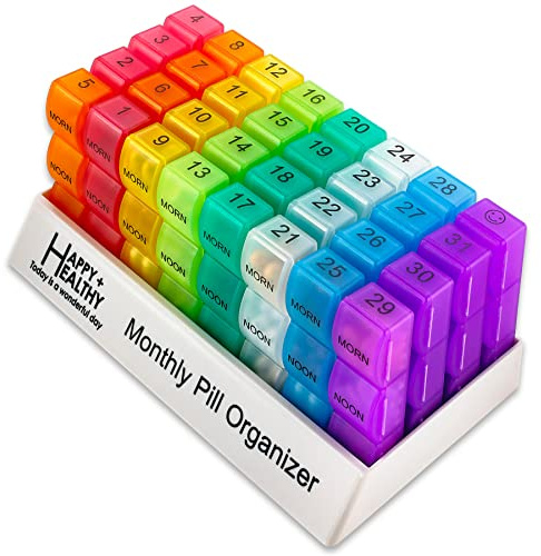Organizador mensual de píldoras – Am/Pm Daily Pill Organizer 32 compartimentos para cada día, dispensador de píldoras y dispensador – BS0830J nuevo mensual Rainbow Morn-noon-eve