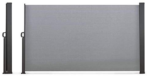 IDMarket - Paravent für den Außenbereich, einziehbar, 200 x 400 cm, hellgrau, Seitenmarkise