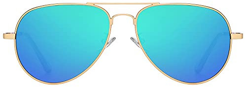 H HELMUT JUST Gafas De Sol para Hombre Mujer Aviador Lenti Polarizadas Verde Espejodas Marco Dorado Mate UV400 Categoría 3
