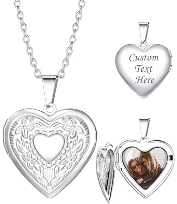 Custom4U Collana personalizzata per donna, foto regalo con incisione per lei, medaglione a cuore per ragazza (con confezione regalo)