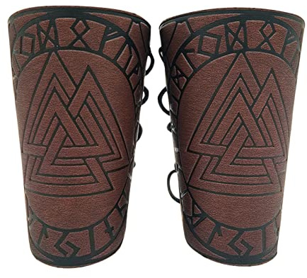 Bracciale Vichinghi Odino Valknut Polsino Largo In Pelle Medievali Brand Armatura Per Tiro Con l'Arco