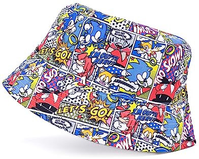 Sonic the Hedgehog Fischerhut Kinder | Mädchen Jungen Comic Buch Knöchel Doktor Eggman Bösewicht Schwänze Charaktere Sonnenkappe | Filme, Spiele, Geschenke, Merchandise