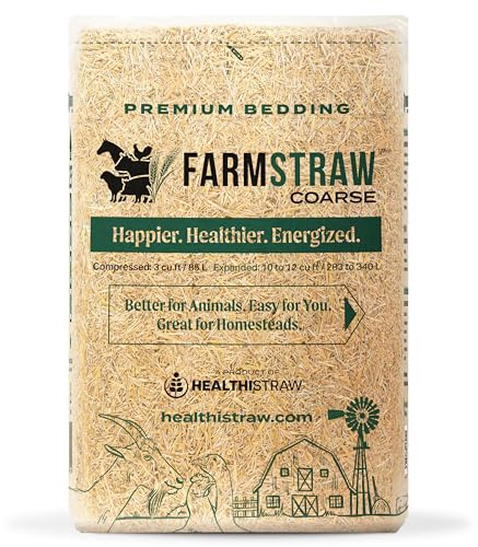HealthiStraw FarmStraw Coarse Cut, 3 cu ft (25 lb) Expands to 10+ cu ft – Wheat Straw Bedding for Homesteads, Hobby Farms & Small Pets – Dust-Free, Absorbent, Fluffy, Insulating, Sustainably Sourced