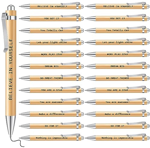 Tenare 24 Stück Weihnachten Inspirierende Kugelschreiber Motivation Stifte mit Spruch Holz Druckkugelschreiber Lustige Kulis Set für Lehrer Kollegen Abschiedsgeschenk Dankeschön Geschenke Büro