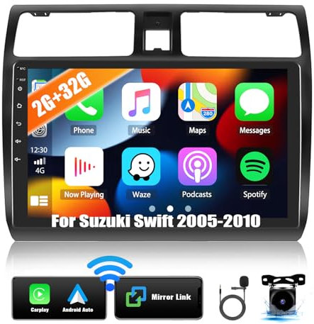Android 13 Radio de Voiture 2G + 32G pour Suzuki Swift 2005-2010 avec Carplay/Android Auto, écran 10,1 avec GPS Double DIN avec Bluetooth WiFi FM/RDS Radio EQ Mirror Link + caméra de recul
