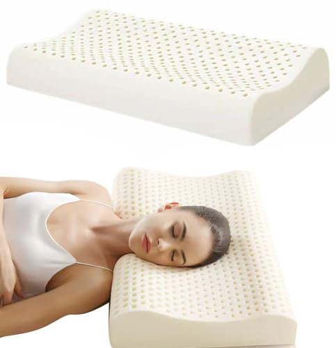FEMRCATN Almohada de látex 100% Natural, Almohada de emulsión de Memoria, Almohada ortopédica Cervical de Contorno de Cuello para Dormir de Lado, Espalda y estómago, Almohada ergonómica para
