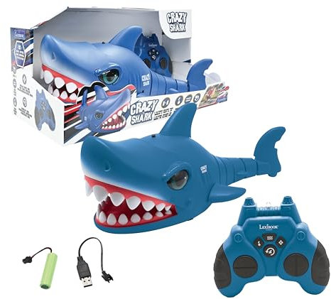 Lexibook - Crazy Shark - Telegeleide Haai, tot 5 km/u, automatische jacht- en dansmodi, programmeerbaar, muzikale effecten, blauw, SHARK01