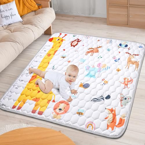 Aolso Baby Spielmatte, 127x127 cm Baby Krabbelmatte, Baby Faltbare Spielmatte, Krabbeldecke für Baby, Kleinkind Aktivität Spielmatte, Rutschfest auf beiden Seiten für drinnen und draußen (Landtiere)