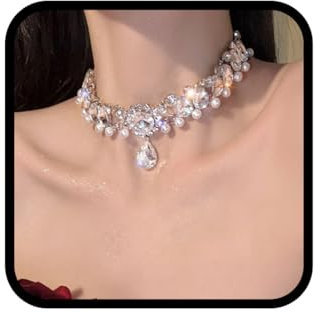 Fashband Crystal Chokers Necklace Silver Rhinestone Choker Necklace Bling Prom Neck Jewelry for Women (B)