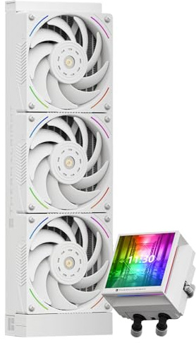 TR Hyper Vision 360 ARGB Bianco CPU AIO Cooler, sistema di raffreddamento ad acqua PC 360, schermo LCD IPS con risoluzione 480 x 480, per AM4 / AM5; pompa ad alte prestazioni a schermo Intel