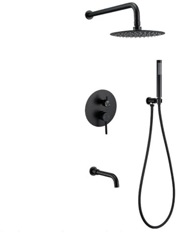 Grifo Ducha Empotrado Negro Cabezal de Ducha Redondo 10'' Rotación 360° Grifo Ducha Monomando Acero Inoxidable,negro