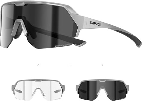 KAPVOE Occhiali Ciclismo Fotocromatici con Protezione UV400 Occhiali da Sole Sportivi Uomo Donna per Mountain Biking Running MTB K360