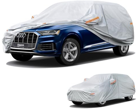 Kayme SUV Car Cover Waterproof Breathable, 4x4 Car Cover Sun Dust Protection Outdoor, Fit for Audi Q7/Q8, XC90, BMW X5, Land Cruiser, VW Touareg, Model X etc. View Vehicle Size Chart A13, Silver