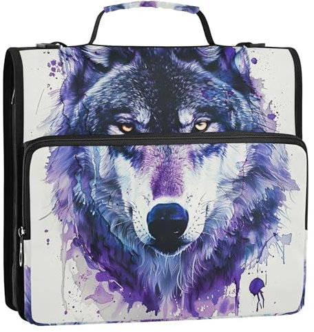 Zippered Binder Organizer Wolf Art Print Colorful 1 1/2 Inch 3 Ring Binders D Ring Student Keeper Binder Bag with Strap for School Portfolio & Case Ring Folder Holder
