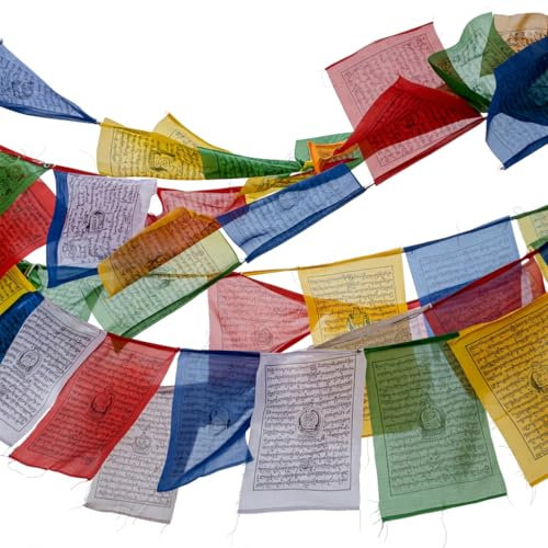 Drapeau de Prière Tibétaine Premium, Fait à la Main au Népal, Manta de la Paix, Pour la méditation, le yoga, le jardin de la paix (PETITS drapeaux : 10 CM x 10 CM)