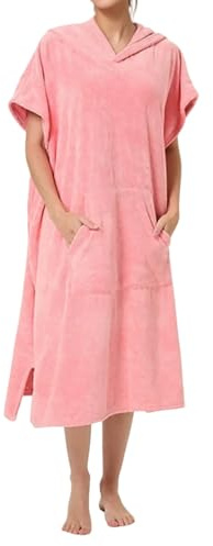 Générique Poncho De Bain Femme Plage Robe Eponge Cape Sortie De Bain Adulte Serviette De Piscine Pour Se Changer Avec Poche (Rose, Moyen)