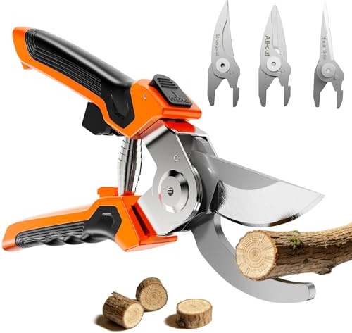 Secateurs with Interchangeable-Head,Preciva 9 GardenSecateurs with 4 Interchangeable Blades,Pruning Shears for Fresh Branch,Precision Cutting, Fruit Picking & Tough Branches,He dges and Flowers
