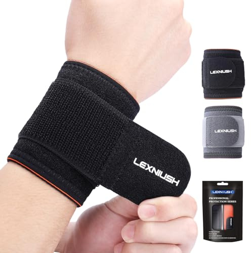 Lexniush Wrist Supports Brace for Right/Left Hand 2 Pack, Adjustable Wrist Straps for Tennis, Gym, Fitness, Wrist Compression Support for Arthritis, Tendonitis, Carpal Tunnel, Pain Relief, Black