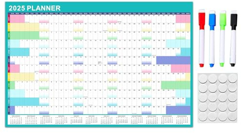 Calendario de pared 2025 con marcador borrable y calcomanías adhesivas, calendario estudiantil