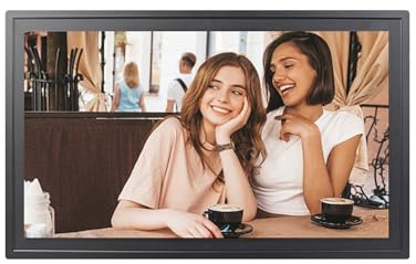 Tonysa 15,4 Tums Smart WiFi Digital Bildram Pekskärm HD med Appkontroll Fleranvändare Delning Bildspel Kalender Alarmväder för Hemmakontorsskärm (Svart)