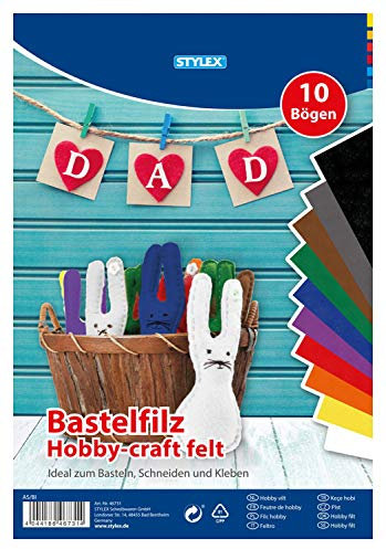 Stylex 46731 - Bastelfilz, 20 x 30 cm, 10 Bogen, Sortiert in 10, ideal zum Basteln, Schneiden und Kleben