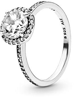 Pandora Timeless Anillo con diseño redondo centelleante de plata con circonitas cúbicas transparentes, talla 52