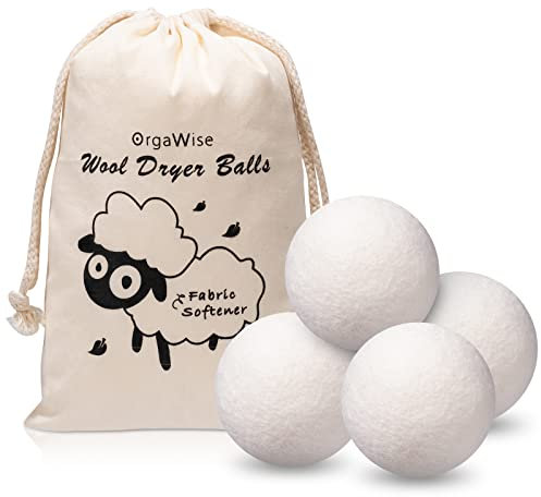 OrgaWise Wool Dryer Balls 4-Pack, Reuseable,Static reducing, 100% Organic New Zealand Wool Tumble Dryer Ball Wool Drying Balls, Natural Fabric Softener.