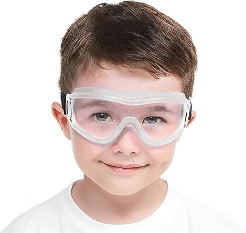 COMLZD Schutzbrille Kinder für Nerf Spielen Stoßfest Gläser Beschlagfrei Verstellbarer Riemen Passform für 5-12 Jahre (white)