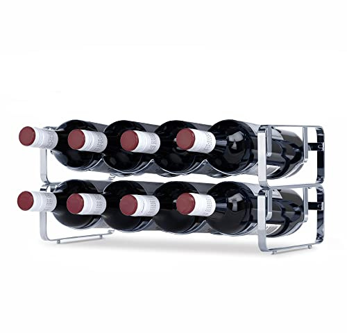 LIVIVO Elegant Stackable Wine Shelf Rack Metal Countertop Storage Organiser Holder Display Stand Up to 4 8 12 Bottles Ideal For Wine Bottles Water Drinks Beverages Whiskey Juice Liquor (2, Silver)