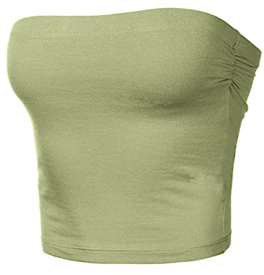 Women's Shapewear Tube Tops Strapless Ruched Built-in Shelf Bra Casual SAGE S