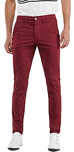 Pantalons Jeans pour hommes Casual Élégant Printemps Été Slim Fit en Coton, Rouge bordeaux, 44