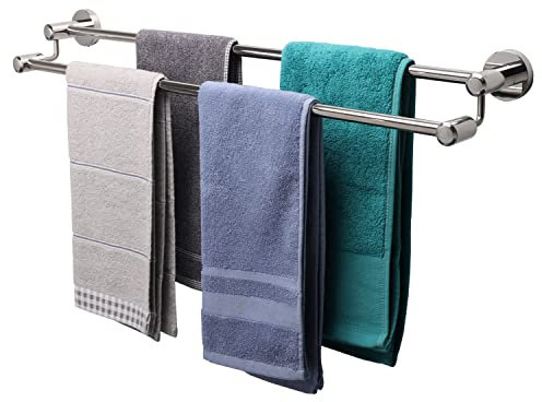 TocTen Doppia barra portasciugamani da bagno – spesso in acciaio inox SUS304 per bagno, accessori da bagno, doppia asta porta asciugamani resistente da parete (cromato, 76 cm)