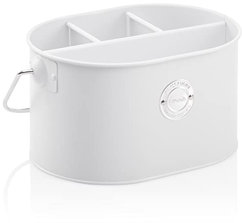com-four® Porta cubiertos de metal - portalápices con tabique - cesto metálico - cesto para cubiertos para la mesa (1 pieza - gris claro)