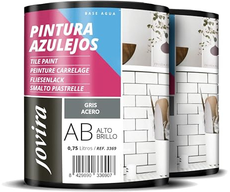 JOVIRA PINTURAS Vernice Per Piastrelle 1,5 Litri | a Base d'acqua. Date un nuovo look alla vostra cucina e al vostro bagno. (2x750, Grigio Acciaio). C-8-2