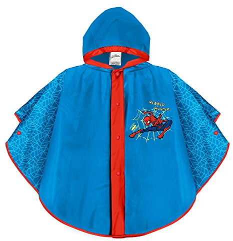 PERLETTI Marvel Spiderman Regencape Blau für Kinder - Spider Man Wasserdichte Regen Poncho mit Kapuze und Knöpfe - Regenmantel Venom mit Spinnennetz - Regenjacke Jungen 3 4 5 6 Jahre (Hellblau)