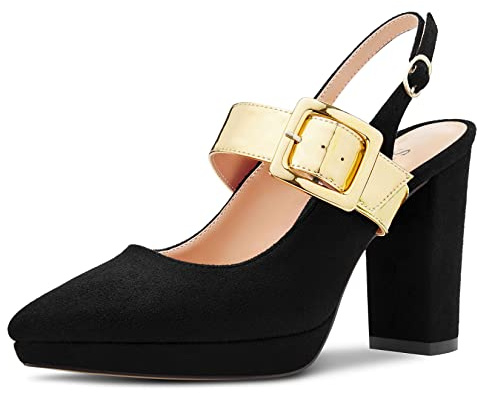 Saekcted Femmes Bloc Chunky Haut High Plate-Forme Talon Heel Pointu Bout Sandales Lanières Cheville Mary Jane Escarpins Party Chaussures Noir 41 EU