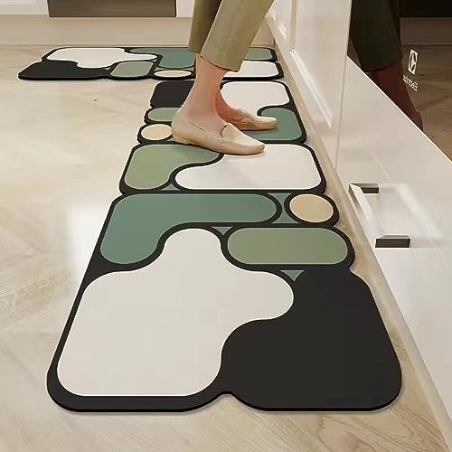 Tapis de Cuisine Lavable en Machine Vert - Noir Tapis Cuisine Devant Evier Long Antidérapant et Lavable Tapis de Sol Cuisine et Lavable Décoratif Salon Couloir